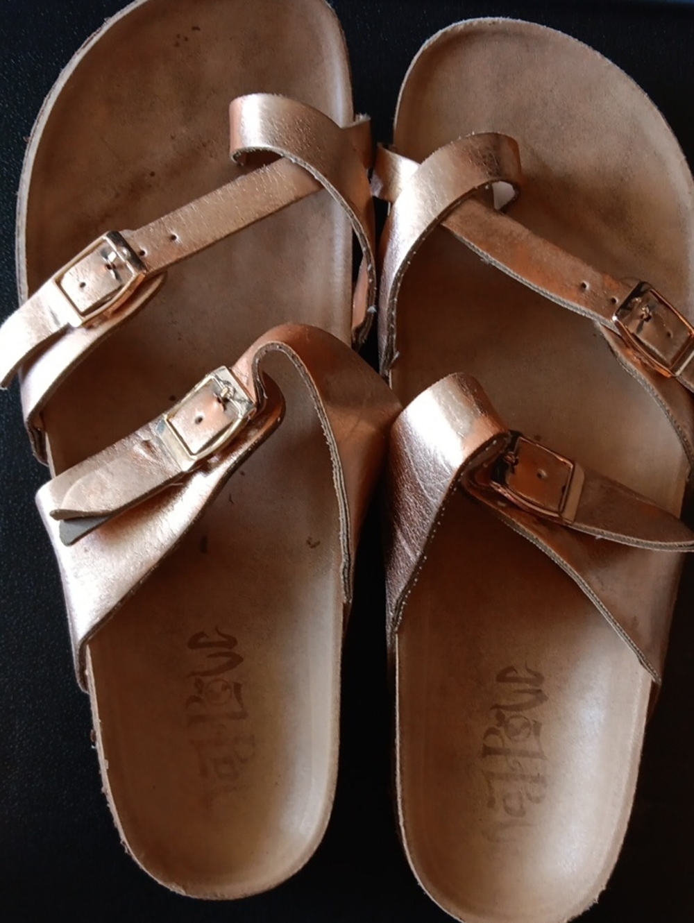 Women's Metallic Rose Gold Buckle Footbed Sandals